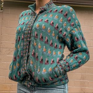 VINTAGE 90's / Y2K Jayson Younger 100% Wool Retro Geometric Pattern Cardigan